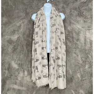 Womens Black Cat Rectangle Scarf Gray Lightweight Halloween Fall Frayed Neutral